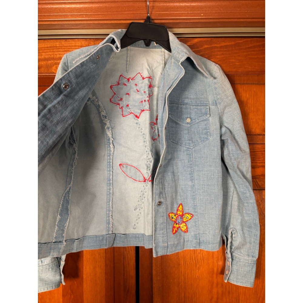 Vintage 70s Chambray Denim Jacket & Purse Set Flower Power Boho Hippie - Picture 8 of 12